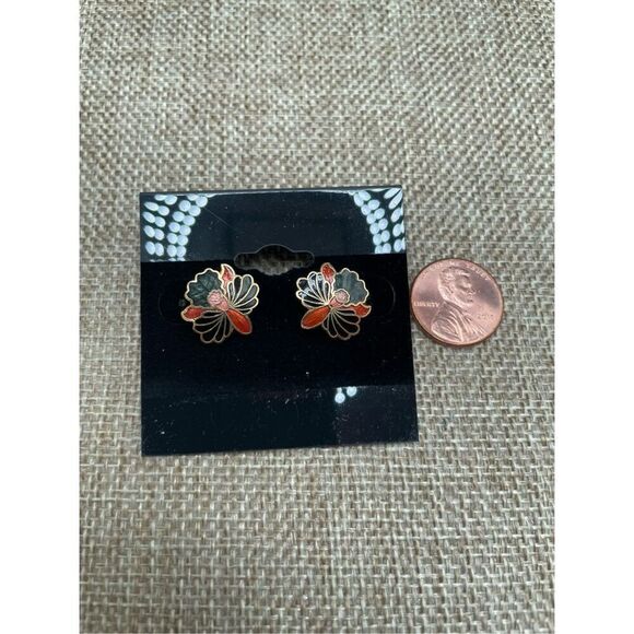 Bundle of Two Vintage Cloisonné Orchid Flower Dangling Earrings - Picture 6 of 8